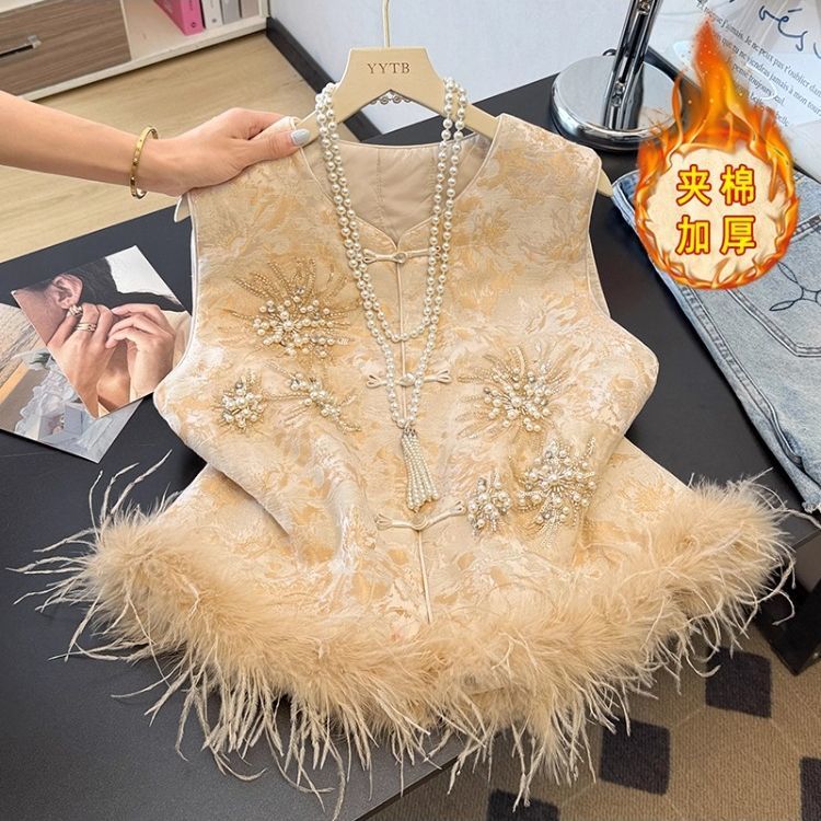 秋冬新中式夹棉提花马甲女