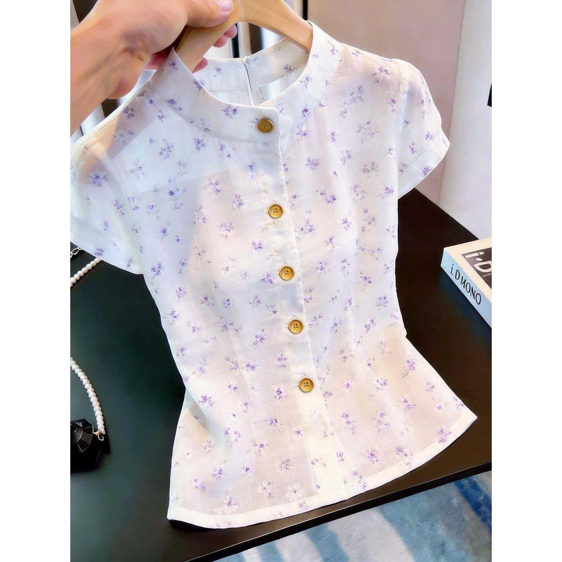 法式白色碎花显瘦通勤衬衫女
