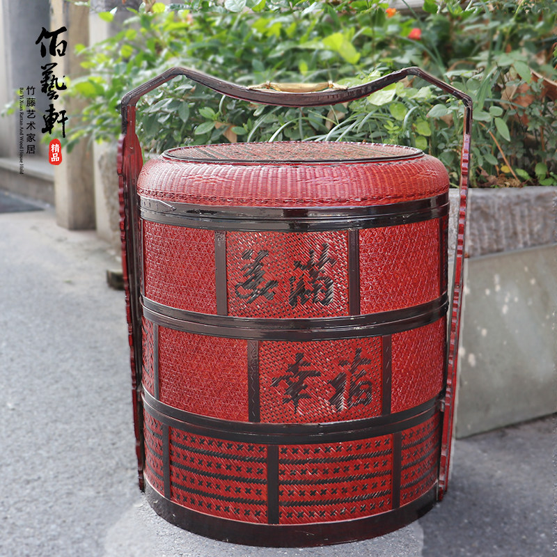 东阳佰艺轩纯手工编织一对三层手提篮婚庆陪嫁篮复古礼篮高档工艺