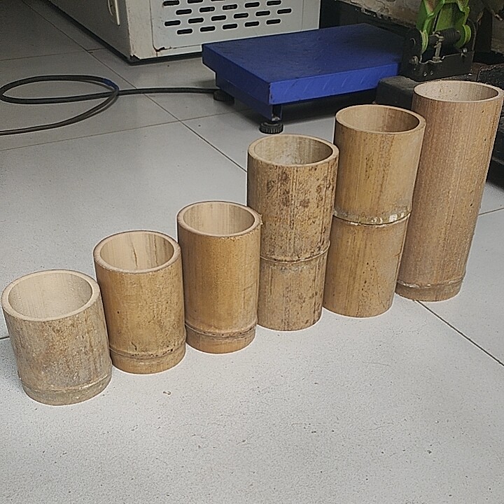 天然阴干黄色复古装饰道具手工幼儿园雕刻竹杯子栽花多肉复古敲击