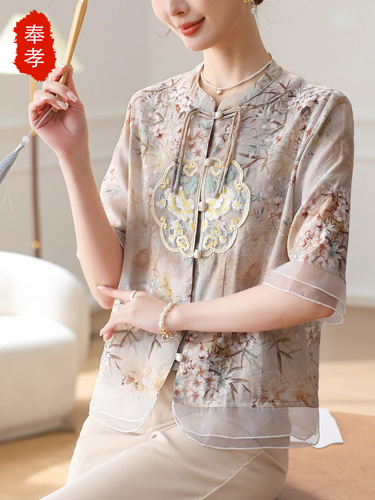 妈妈的秋装2025新款洋装中老年妇女夏装时尚上衣夏装50
