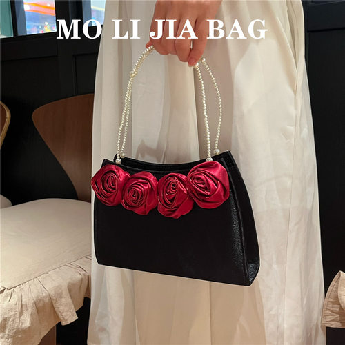 MOLI LADY BAG 小众珍珠手提玫瑰花包宫廷风旗袍包包仙女宴会手提