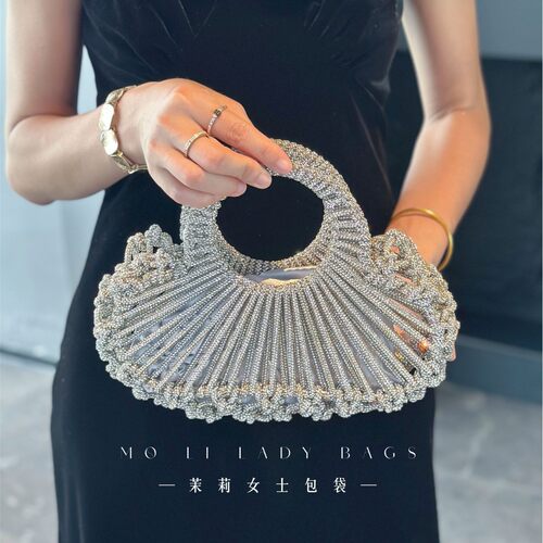 MOLI LADY BAG 法式贝壳镂空编织菜篮子水钻宴会气质轻奢手挽包