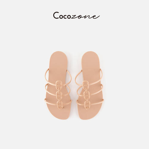 COCO ZONE 刘一一 夹趾链条装饰凉拖鞋 CF2A0595