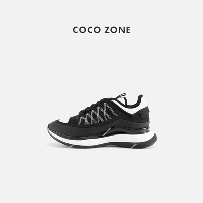 COCO ZONE 刘一一 小香风黑白拼色圆头厚底系带休闲鞋CC2D3086
