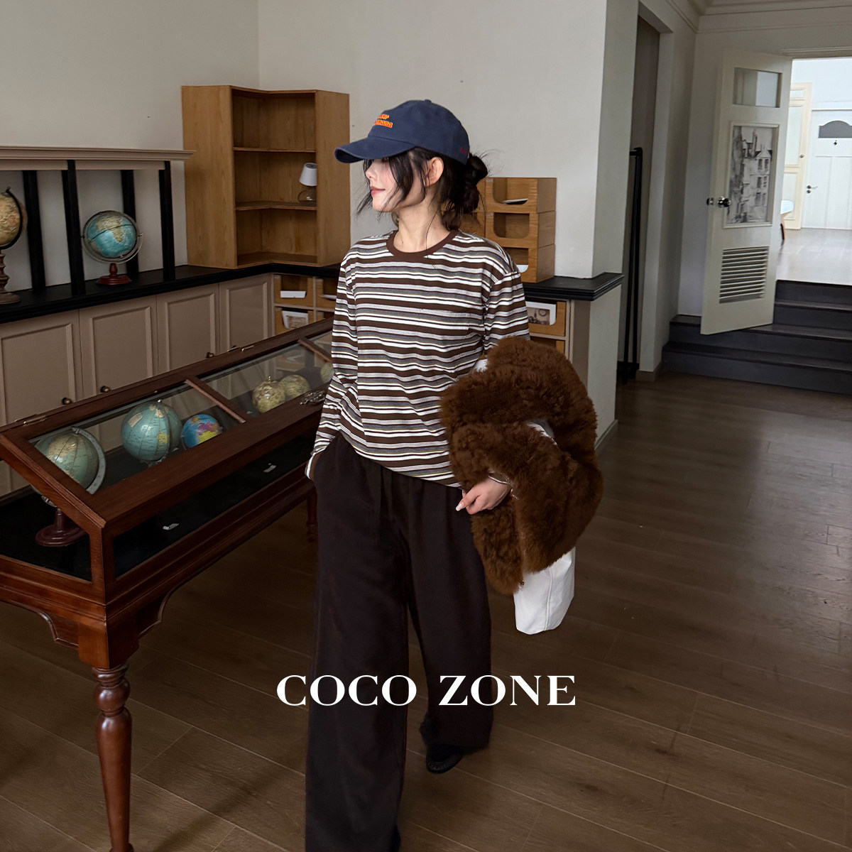 COCO ZONE刘一一秋季新款圆领撞色长袖T恤女今年流行的爆款女装