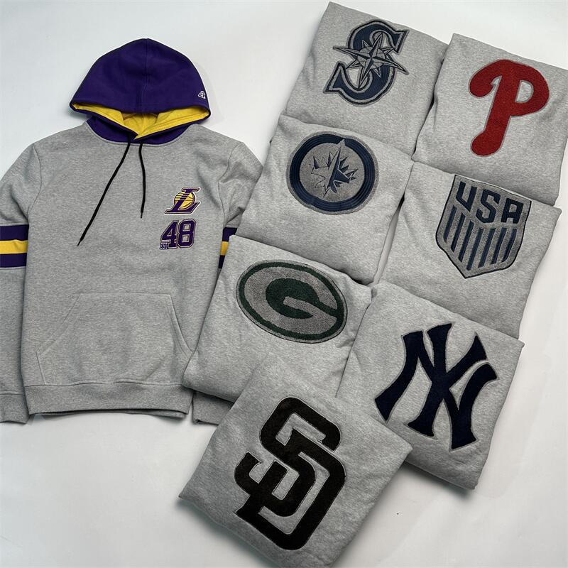 万针刺绣美国NE连帽加绒卫衣