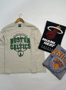 次品处理 出口以色列FOX美国篮球全棉水洗长袖T恤 前后印花队标t