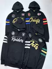 American Nfl Men's Hooded Fleece Sweatshirt Raiders Team Logo Embroidered with Thousands of Stitches Spring and Autumn Kangaroo Pocket Oversized Loose Fit
