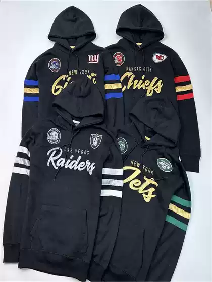 American Nfl Men's Hooded Fleece Sweatshirt Raiders Team Logo Embroidered with Thousands of Stitches Spring and Autumn Kangaroo Pocket Oversized Loose Fit
