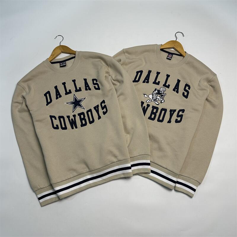 外贸尾货 NFL达拉斯牛仔男士圆领加绒卫衣贴布绣队标大码宽松绒衫