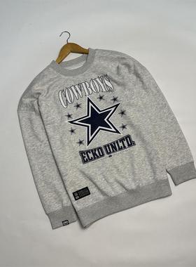 联名款 北美NFL达拉斯牛仔男士圆领加绒卫衣 胶印印花LOGO 落肩袖