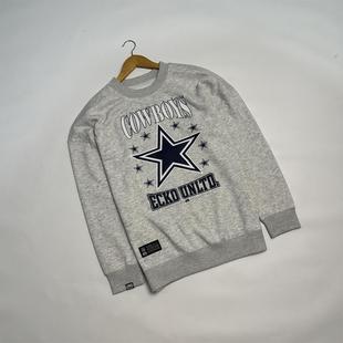 落肩袖 联名款 胶印印花LOGO 圆领加绒卫衣 北美NFL达拉斯牛仔男士