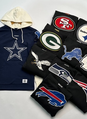 美国NFL版男士毛圈假两件连帽卫衣 万针刺绣LOGO宽松大版休闲上衣
