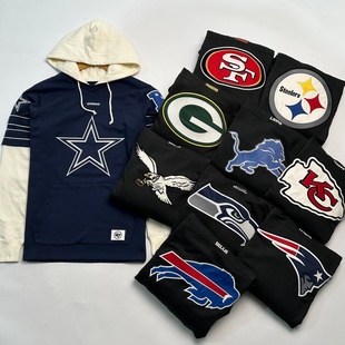 美国NFL版男士毛圈假两件连帽卫衣 万针刺绣LOGO宽松大版休闲上衣