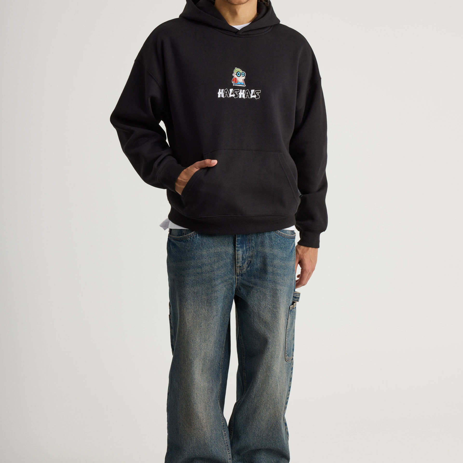 男士连帽加绒宽松印花LOGO卫衣