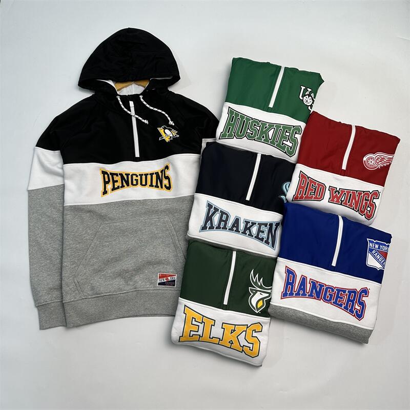美国冰球男士半拉链加绒卫衣印花