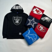 连帽加绒卫衣贴布绣队标LOGO大码 NFL突袭者男士 美国UG版 外贸尾货