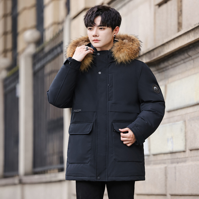 NASA联名羽绒服毛领男士中长款