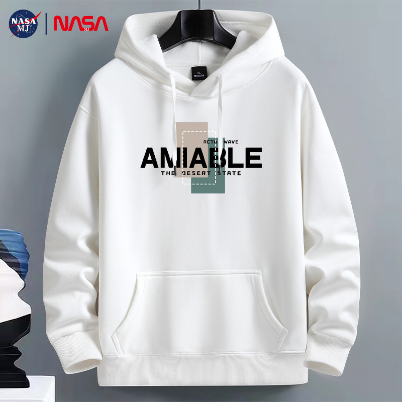 NASA联名卫衣男连帽学生潮流时尚加绒加厚宽松大码秋冬季上衣外套