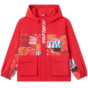 新年红色 361童装男童加绒保暖外套2025春季中大童防风连帽上衣