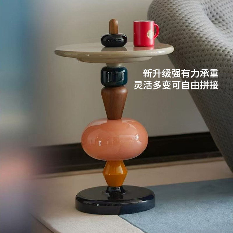 现代轻奢玻璃钢圆形边几可移动创意设计师款客厅小茶几