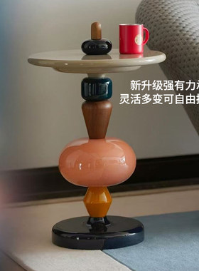 现代轻奢玻璃钢圆形边几可移动创意设计师款客厅小茶几
