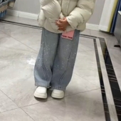 百搭牛仔裤 新款 潮流冬季 男女童秋冬加绒亮闪闪时尚 洋气长裤