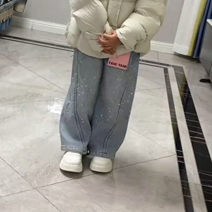 男女童秋冬加绒亮闪闪时尚百搭牛仔裤新款潮流冬季洋气长裤