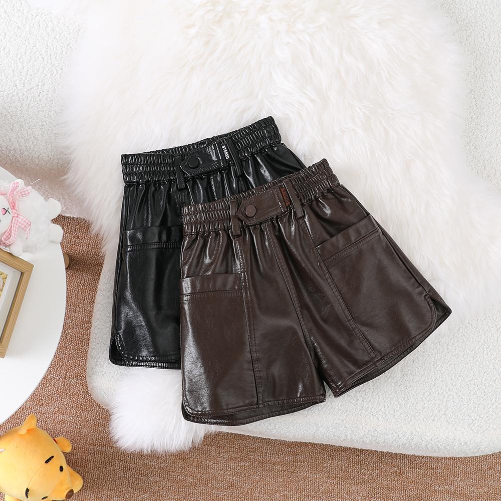 女童短裤外穿春秋新款2024儿童pu皮短裤韩版百搭中大童女孩靴裤潮