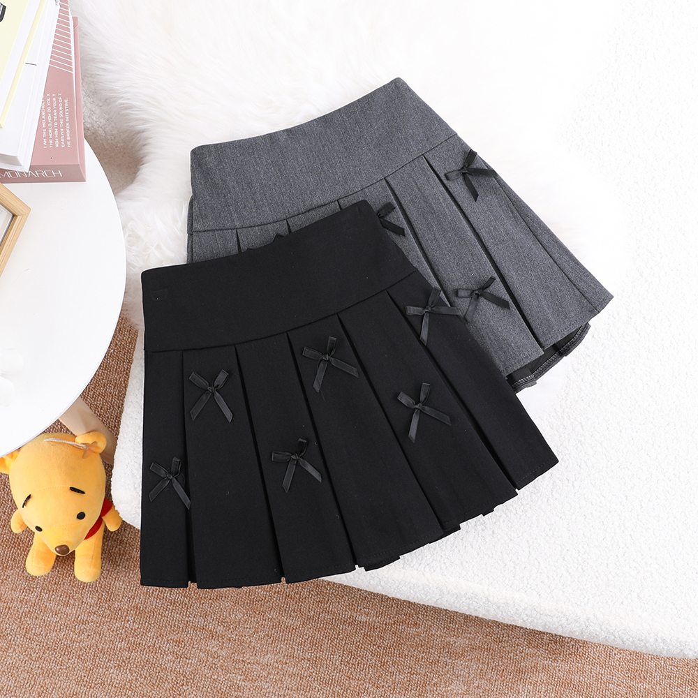 女童百褶裙2025新款学院风小黑裙