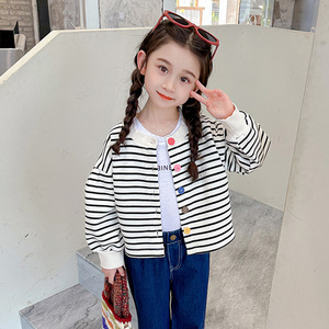 女童毛衣外套春秋季2023新款女孩宝宝秋款小童儿童装针织开衫秋装