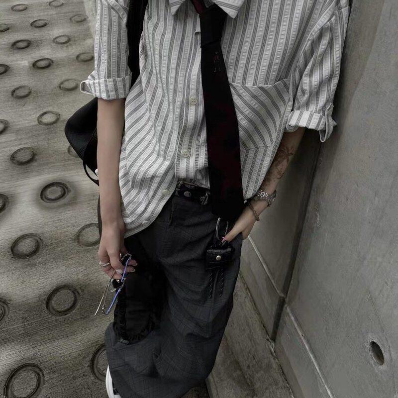 FOBSOM 条纹泡泡纱短袖衬衫男休闲肌理感高智优雅正肩夏季t恤开衫