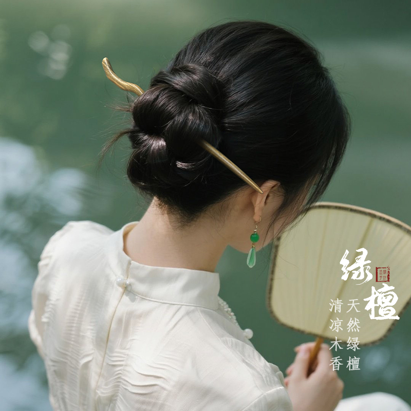 手工发簪追师天然绿檀木簪子古风