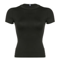 H Family's European and American women's clothing, minimalist ins style, multiple colors to choose from, solid color short-sleeved T-shirt, versatile basic tight top for women, summer thumbnail 2