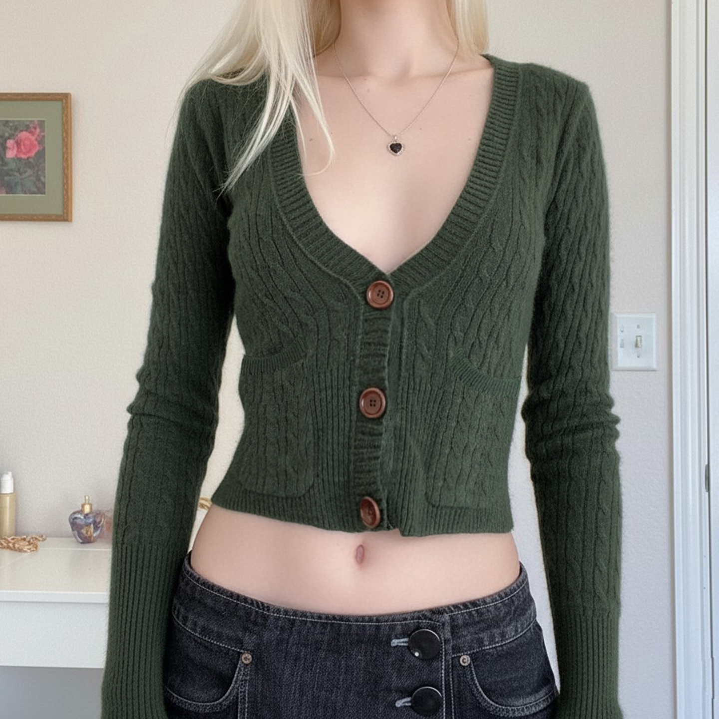 美式简约V领低胸复古收腰毛衣女