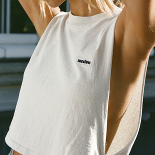 上衣 纯色露脐背心简约休闲镂空健身罩衫 H家欧美女装 街头运动无袖