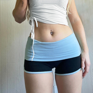 百搭休闲健身瑜伽裤 H家欧美女装 运动宝贝ins风基础撞色低腰短裤