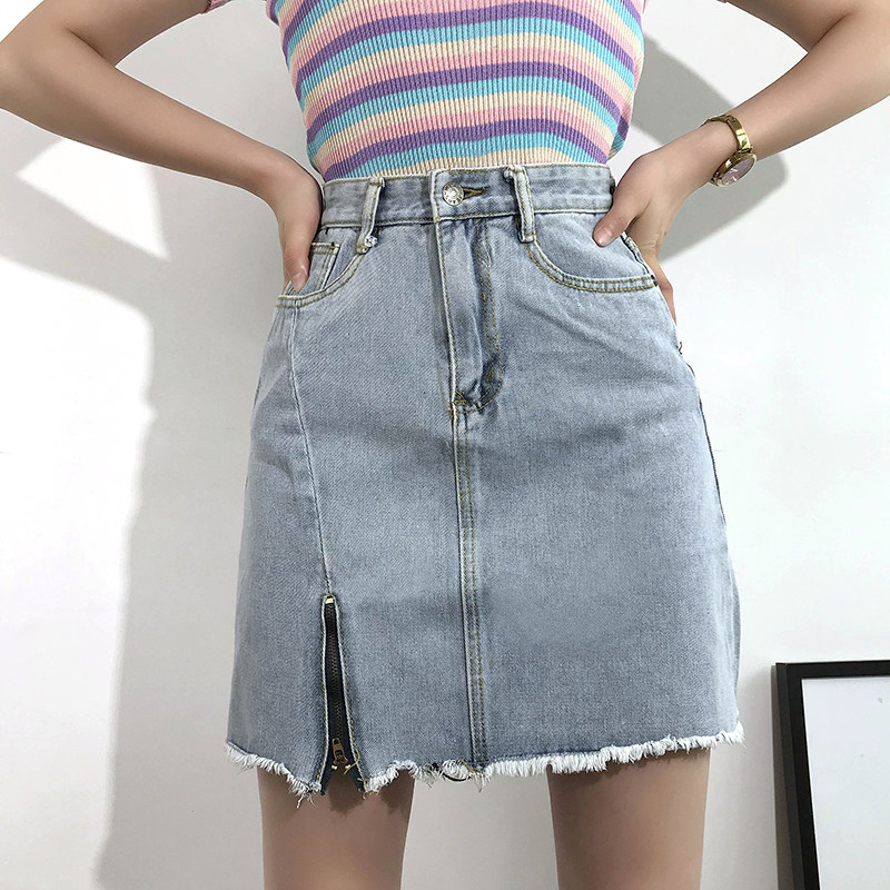 歐美風2019夏短裙女休閑半身裙 a字帶拉鏈高腰牛仔包臀打底裙百搭在類目 女裝/女士精品, 半身裙中 - 來自Buy2taobao.com提供專業的淘寶代購服務