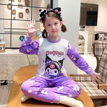 女童睡衣库洛米纯棉2024新款秋装洋气男童宝宝家居服套装冬款加厚
