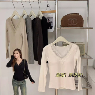 欧戴斯6627一体式时尚蕾丝单衣暖氧珍珠绒打底衫内搭磨毛保暖