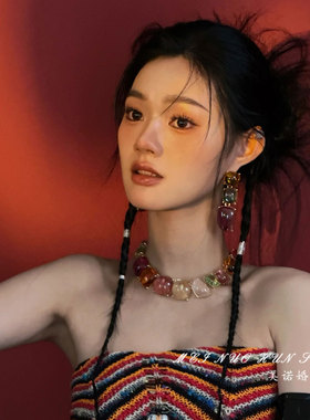 糖果彩色项链甜美气质小众独特个性耳环颈链百搭街拍撞色ins配饰