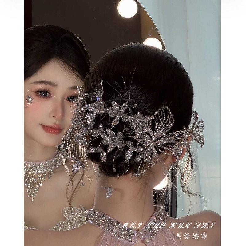 森系超仙新娘蝴蝶边夹结婚高级感灵动主婚纱礼服轻奢造型百搭头饰