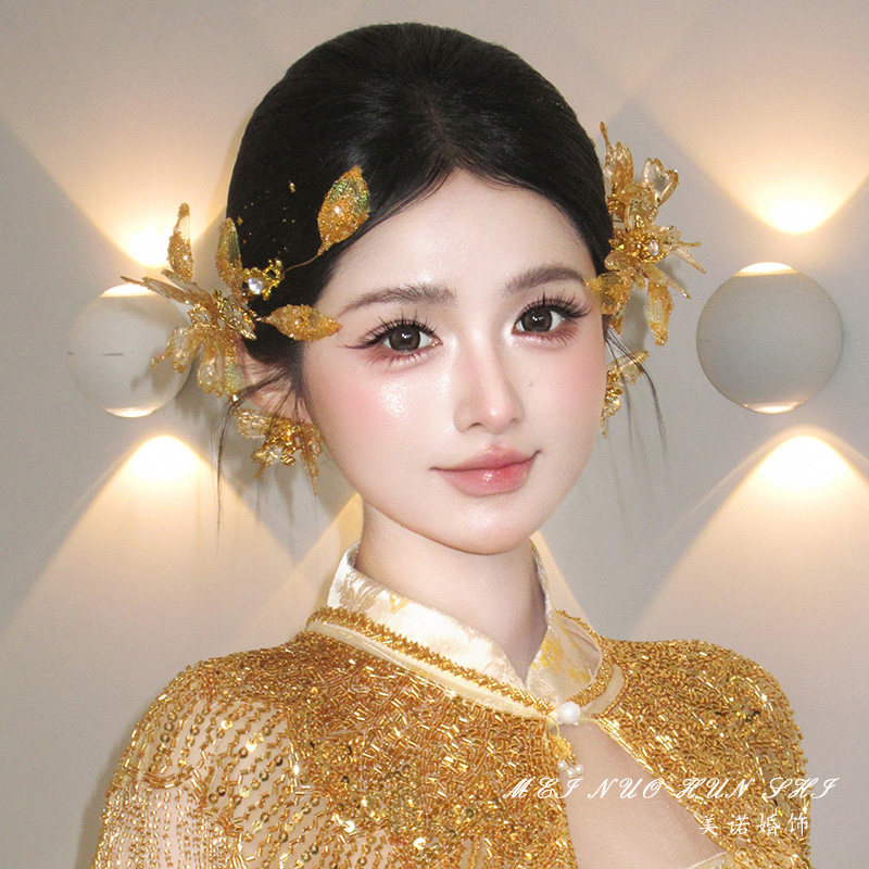 新娘新中式金色蝴蝶发夹图片