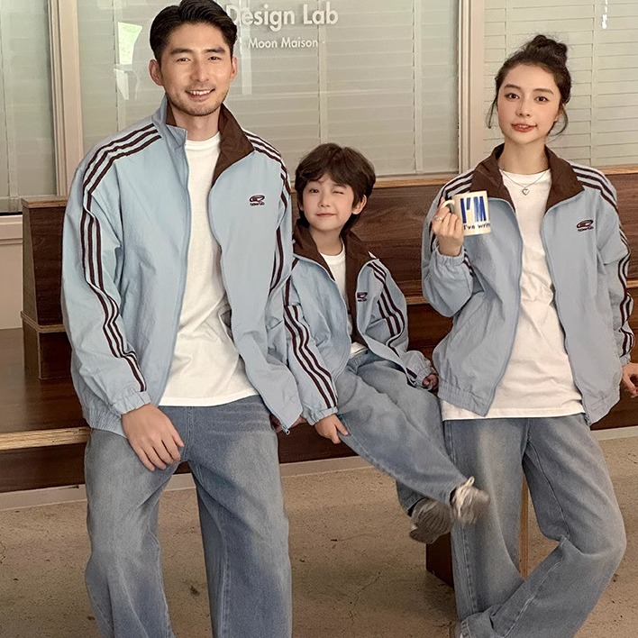 亲子装美式复古开衫外套春秋宽松