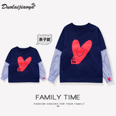 母子假两件长袖 亲子装 休闲卫衣打底衫 母女装 T恤t 一家三口2026新款