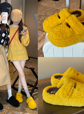 包头半拖鞋女外穿厚底增高复古2026秋冬新款百搭保暖时尚毛毛棉拖