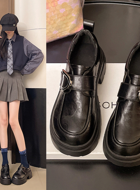 英伦风厚底乐福鞋女2026春季新款圆头一脚蹬百搭增高小皮鞋学院风