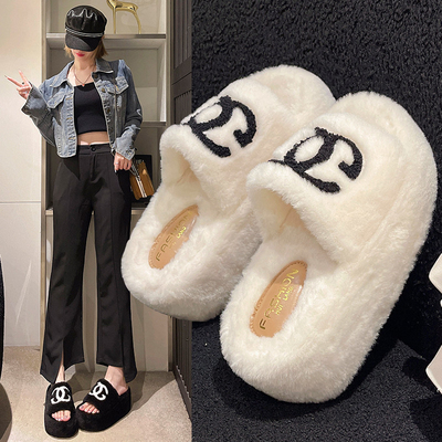 小香风厚底增高外穿高级感毛毛拖