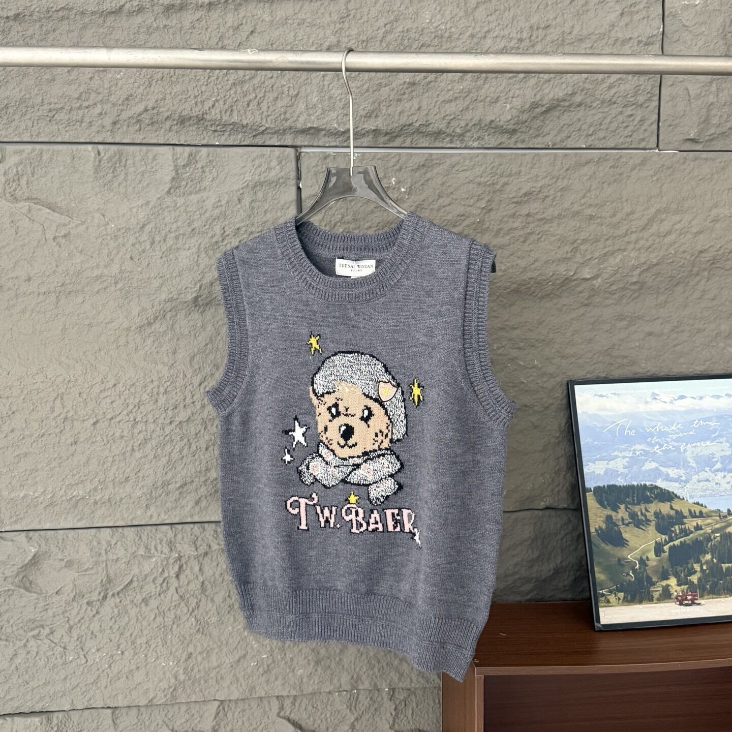 女装毛衣25冬新款休闲舒适宽松大熊刺绣毛衣背心TTKN254CC4B